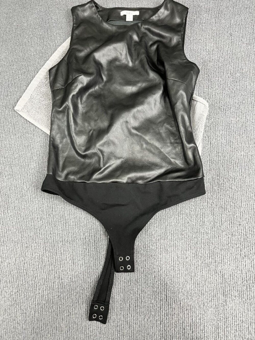 Bar III Womens Black Faux Leather Sleeveless Bodysuit Snap Closure S